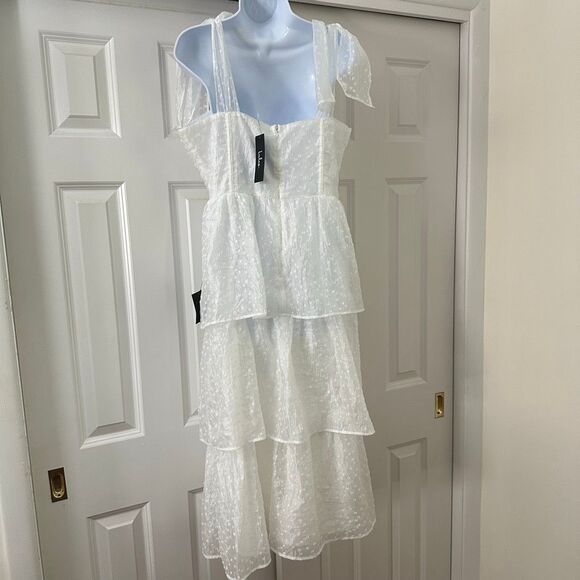 Lulus Blissful Direction White Tie-Strap Clip Dot Bustier Midi Dress - Picture 7 of 14